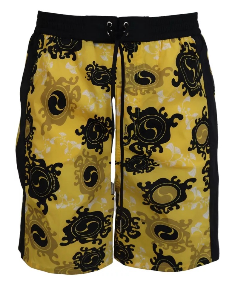 Dsquared² Yellow Black Printed Nylon Beachwear Shorts Swimwear - Image 2