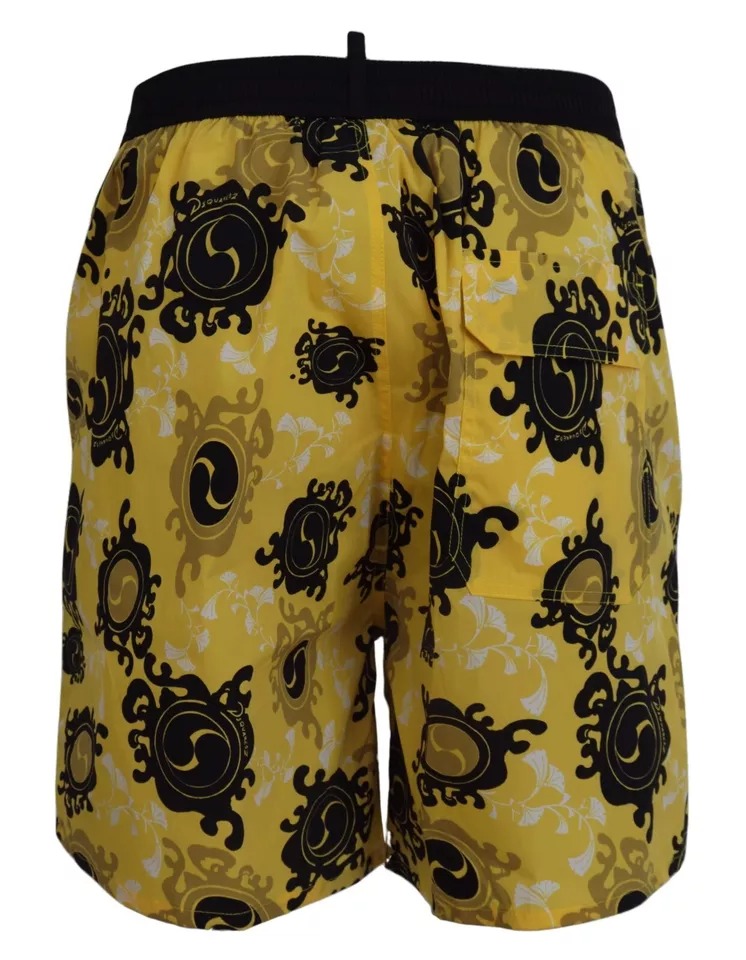 Dsquared² Yellow Black Printed Nylon Beachwear Shorts Swimwear - Image 4