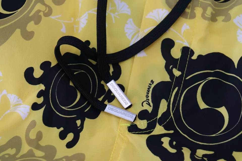Dsquared² Yellow Black Printed Nylon Beachwear Shorts Swimwear - Image 5
