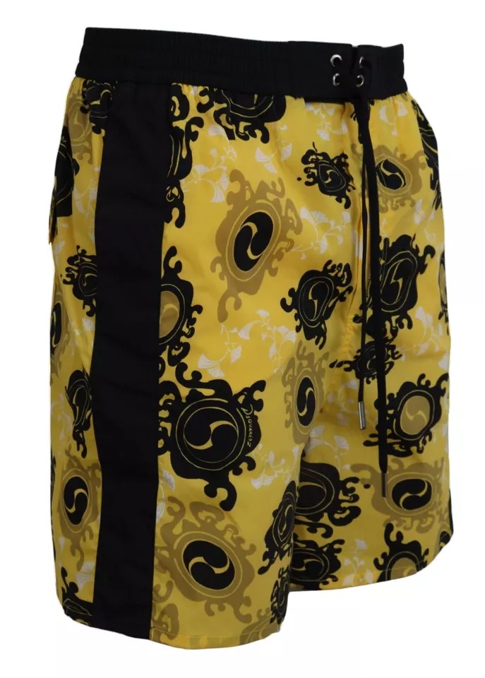 Dsquared² Yellow Black Printed Nylon Beachwear Shorts Swimwear - Image 7