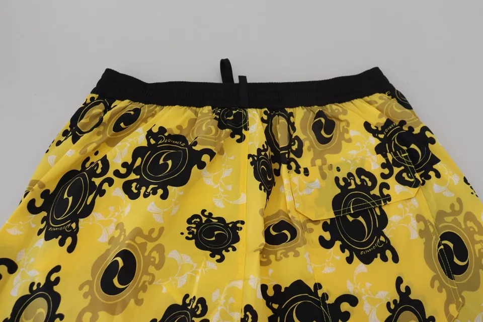 Dsquared² Yellow Black Printed Nylon Beachwear Shorts Swimwear - Image 8
