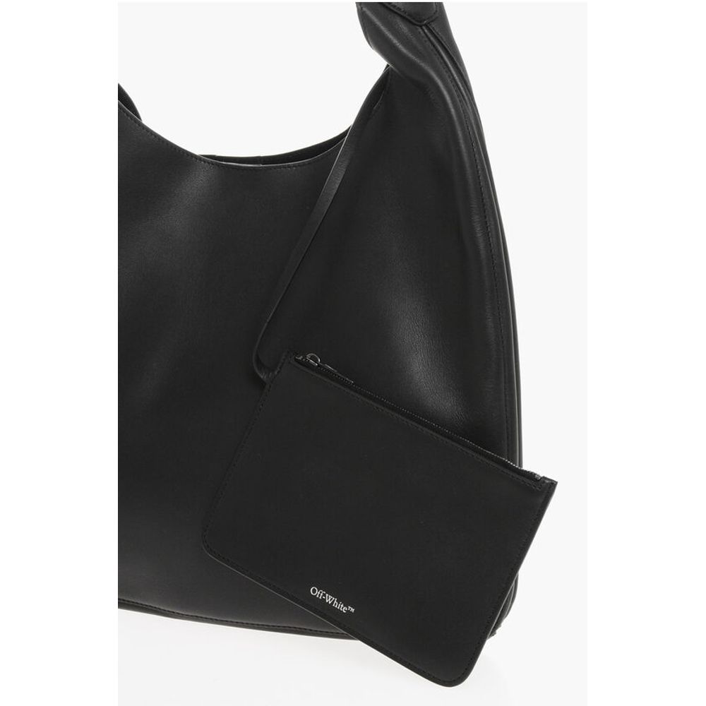 Off-White Solid Color Leather METROPOLITAN Hobo Bag - Image 3