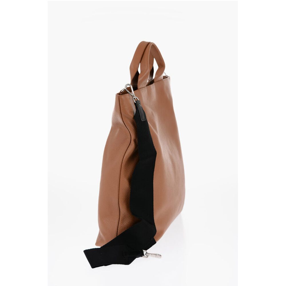 Jil Sander Textured Leather Tote Bag with Tape Shoulder Strap - Image 2