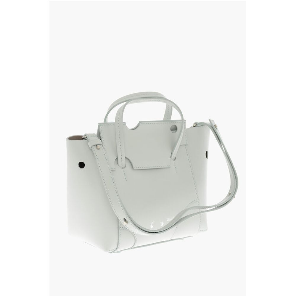 Off-White Leather BURROW Tote Bag with Cut-Out Details - Image 3