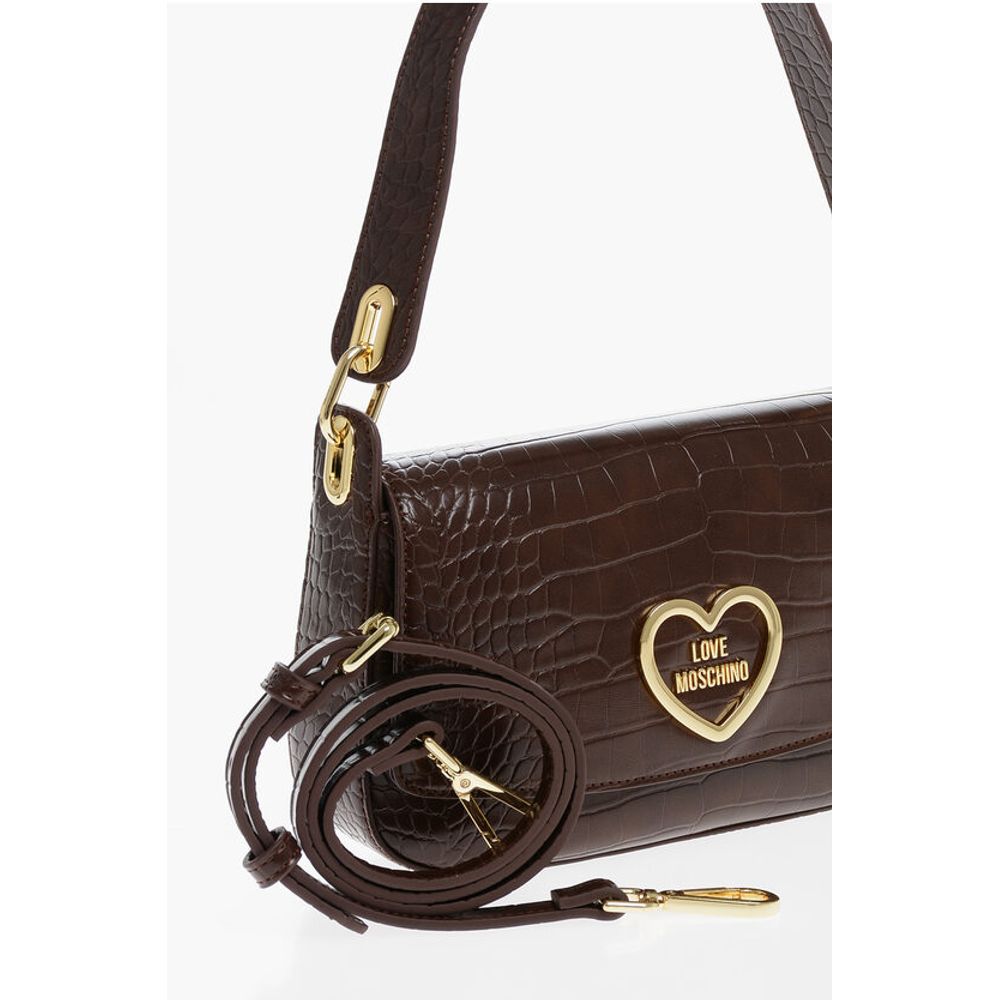 Moschino LOVE Crocodile Effect Faux Leather Shoulder Bag with Golden - Image 3