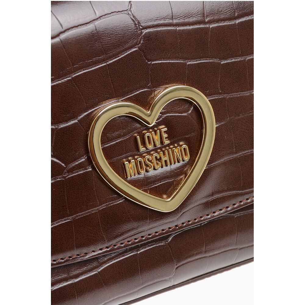 Moschino LOVE Crocodile Effect Faux Leather Shoulder Bag with Golden - Image 4