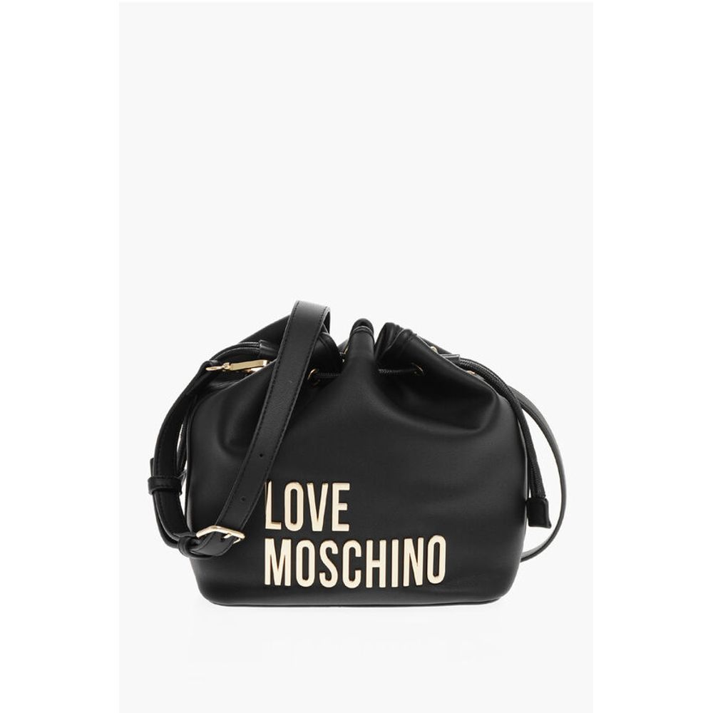 Moschino LOVE Faux Leather Bucket Bag with Golden Maxi Logo