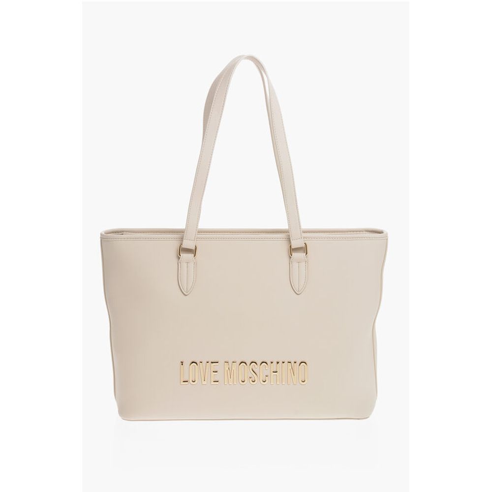 Moschino LOVE Faux Leather Tote Bag with Golden Embossed Maxi Logo