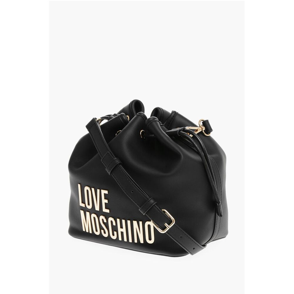 Moschino LOVE Faux Leather Bucket Bag with Golden Maxi Logo - Image 3