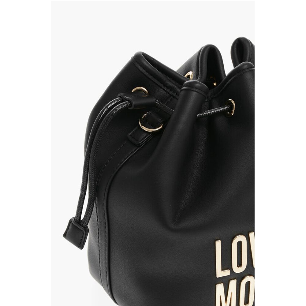 Moschino LOVE Faux Leather Bucket Bag with Golden Maxi Logo - Image 4