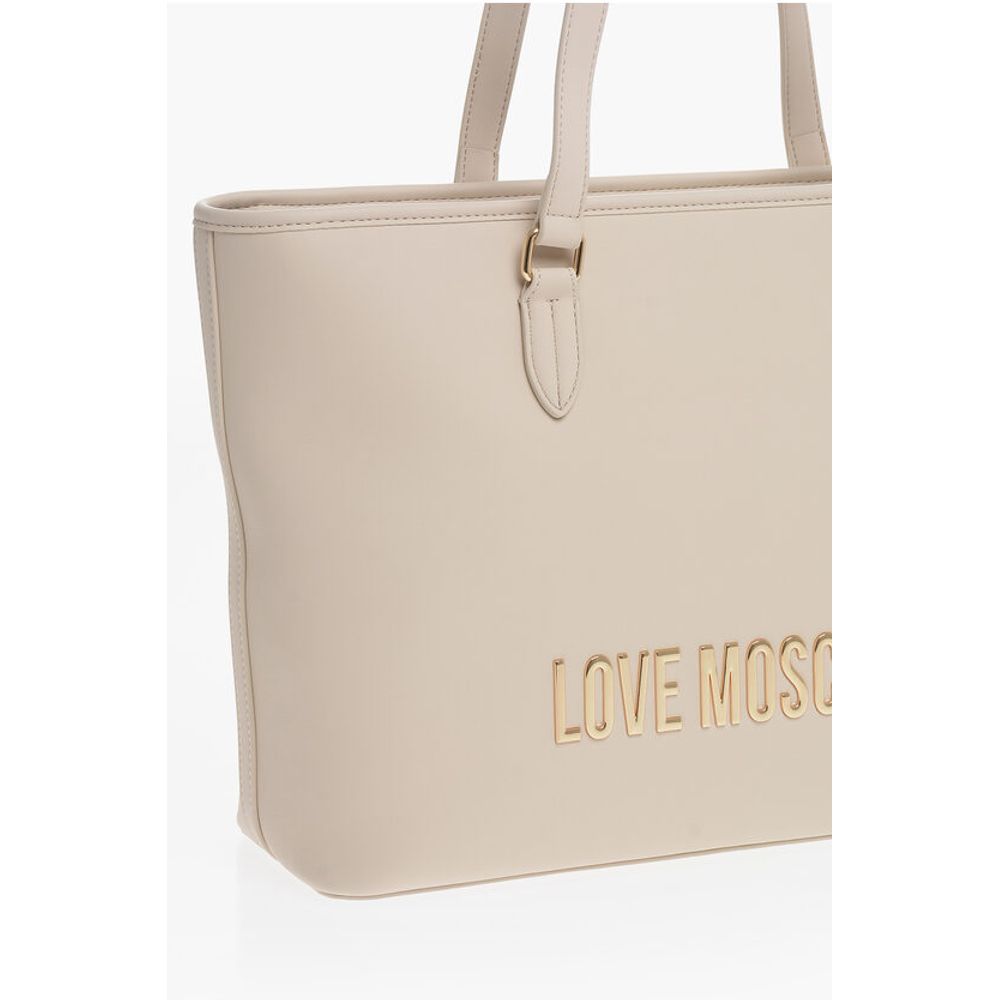 Moschino LOVE Faux Leather Tote Bag with Golden Embossed Maxi Logo - Image 3
