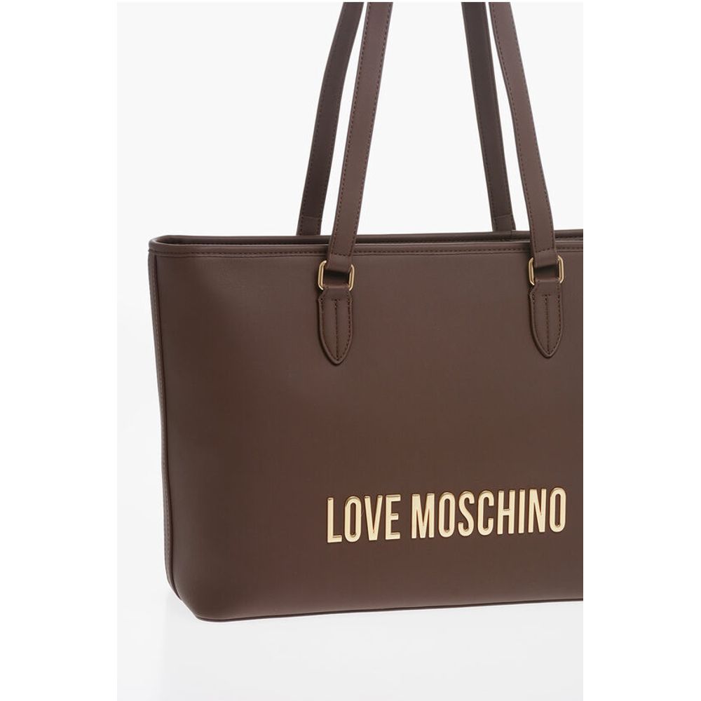Moschino LOVE Faux Leather Tote Bag with Golden Embossed Maxi Logo - Image 3