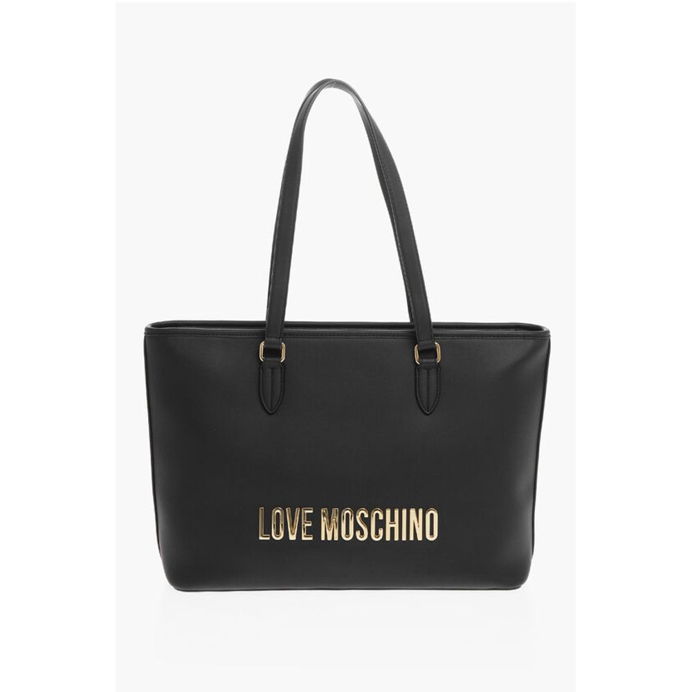 Moschino LOVE Faux Leather Tote Bag with Golden Embossed Maxi Logo