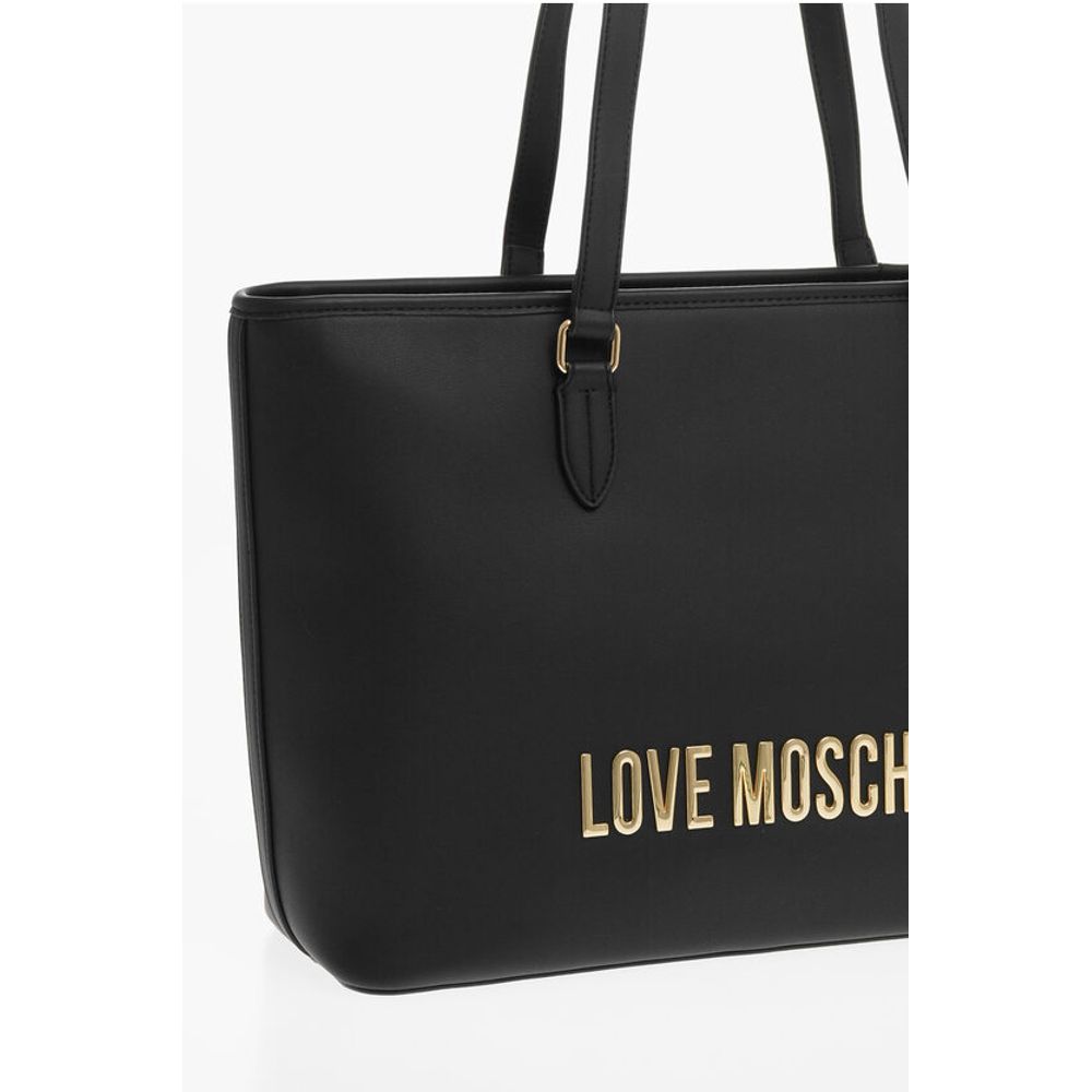 Moschino LOVE Faux Leather Tote Bag with Golden Embossed Maxi Logo - Image 3