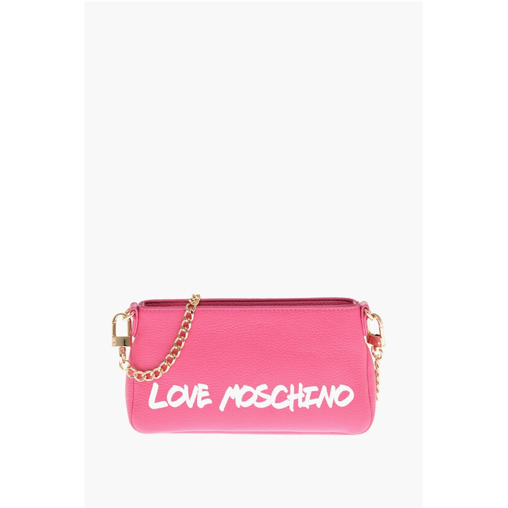 Moschino LOVE Textured Leather Shoulder Bag with Graffiti Logo-Print