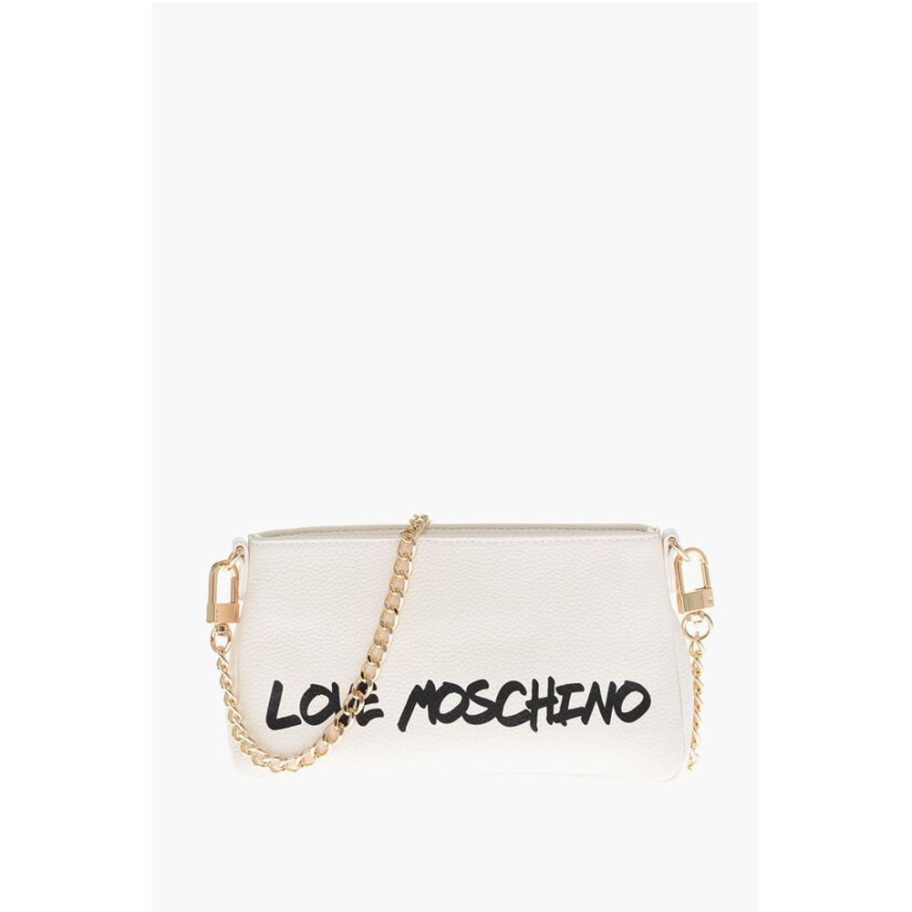 Moschino LOVE Textured Leather Shoulder Bag with Logo-Print
