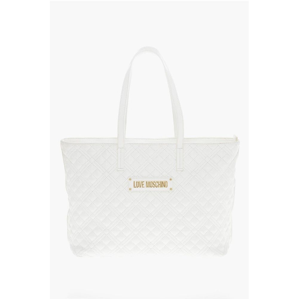 Moschino LOVE Quilted Faux Leather Tote Bag with Metal Logo