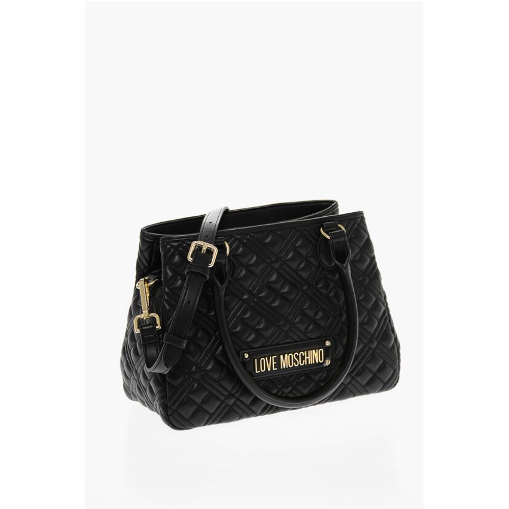 Moschino LOVE Quilted Faux Leather Hand Bag with Embossed Logos - Image 3