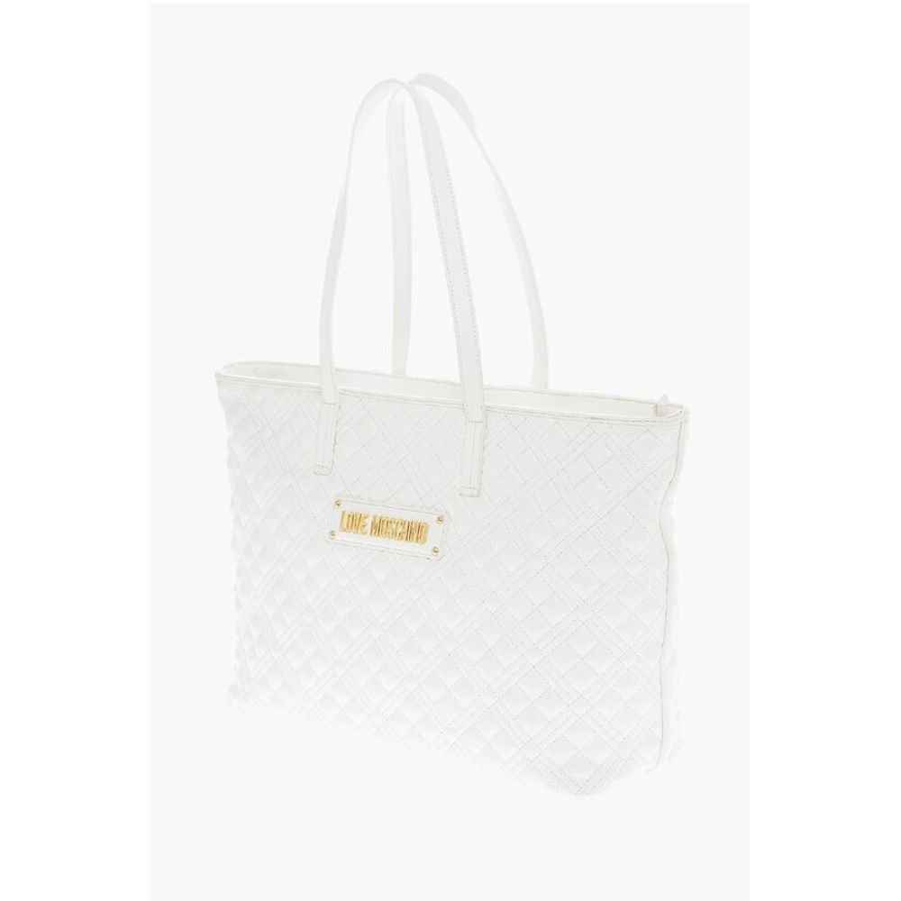 Moschino LOVE Quilted Faux Leather Tote Bag with Metal Logo - Image 3