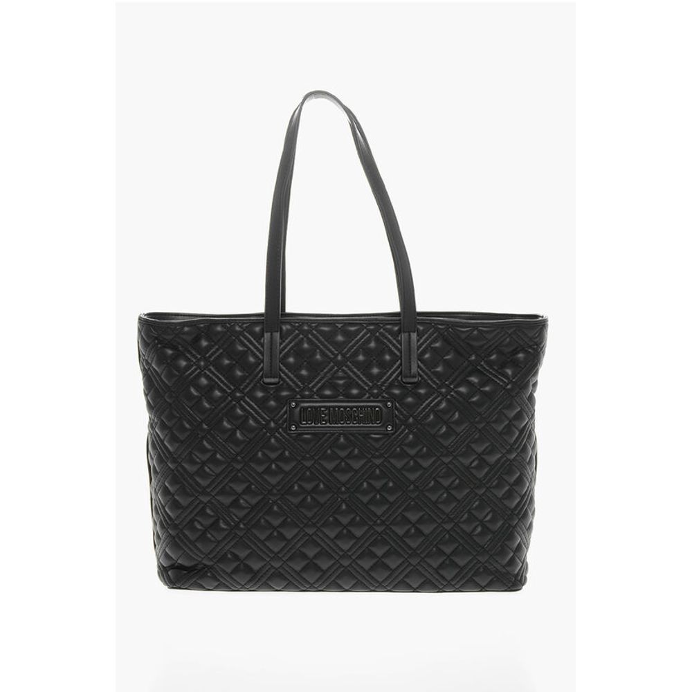 Moschino LOVE Quilted Faux Leather Tote Bag with Metal Logo