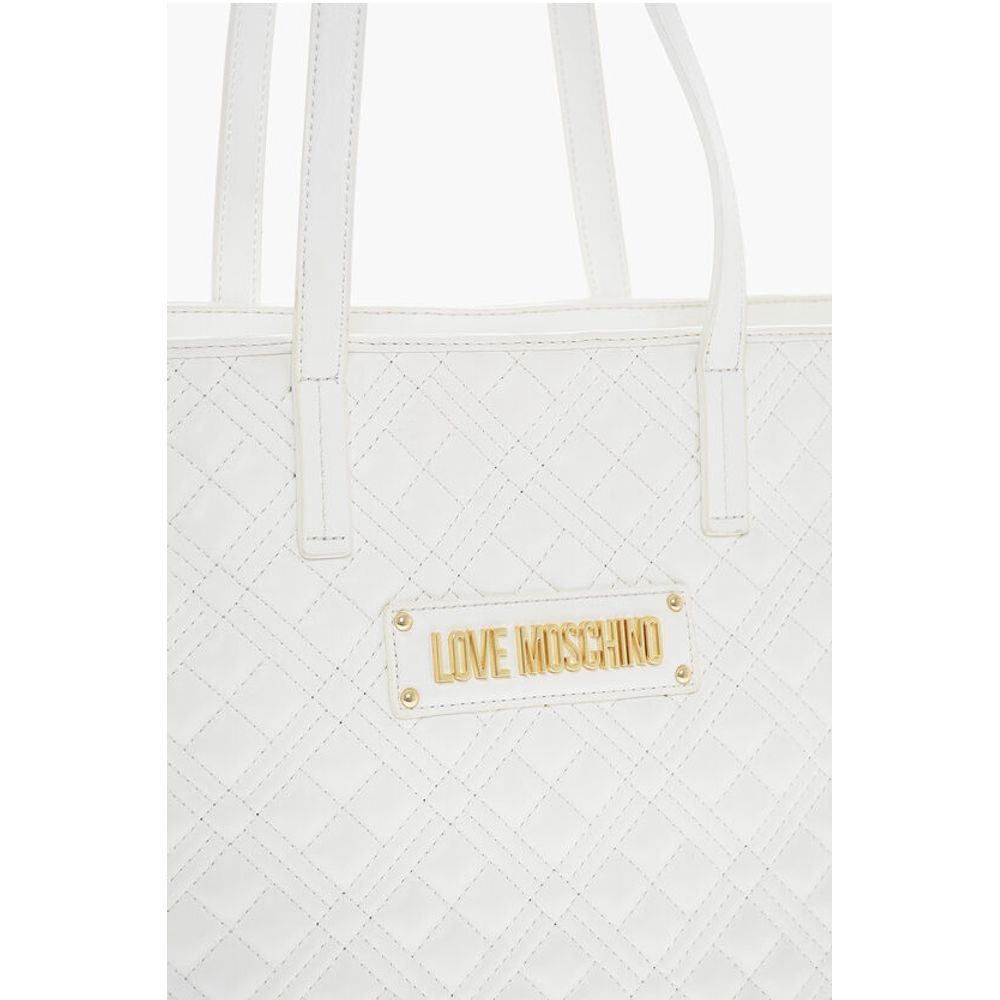 Moschino LOVE Quilted Faux Leather Tote Bag with Metal Logo - Image 4