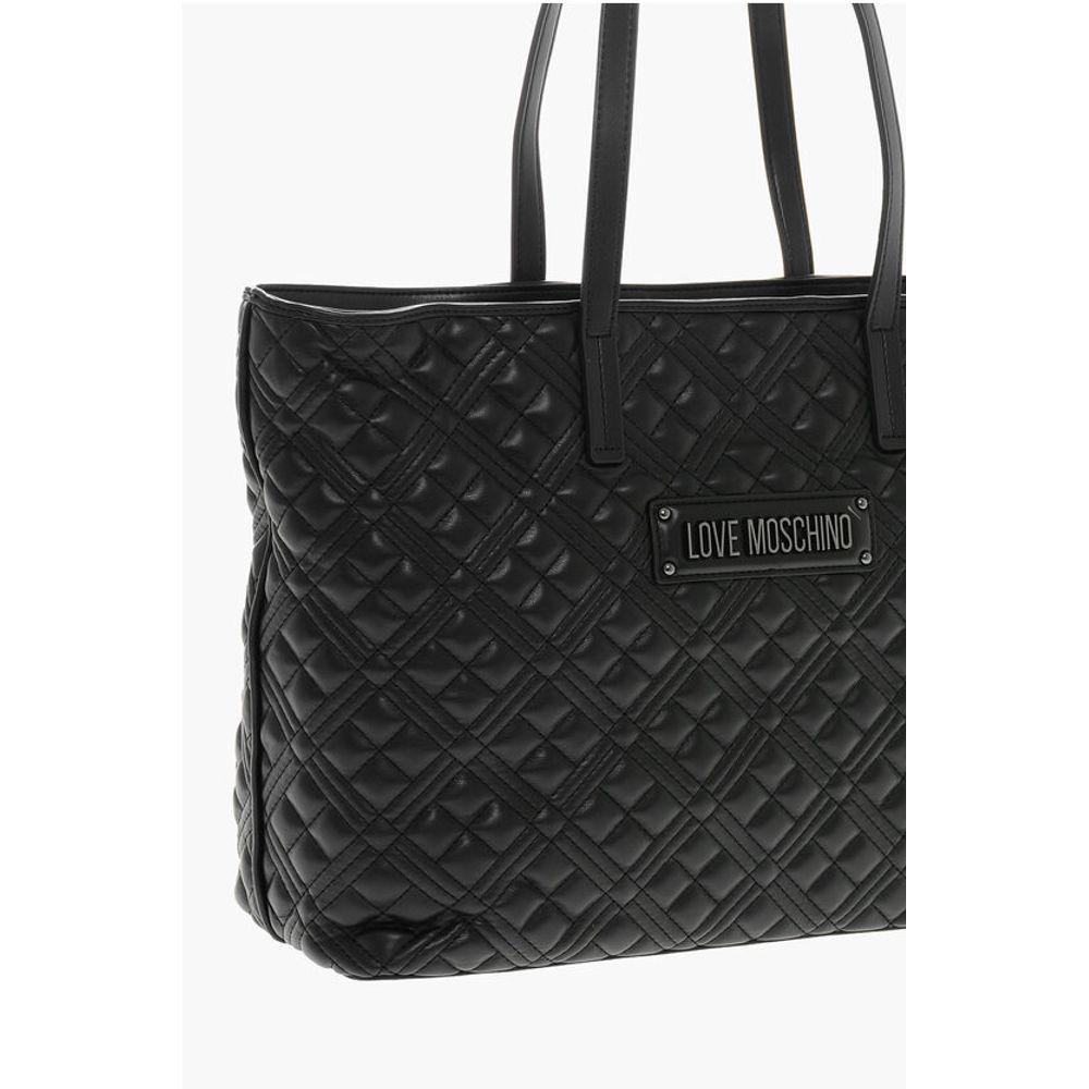 Moschino LOVE Quilted Faux Leather Tote Bag with Metal Logo - Image 3
