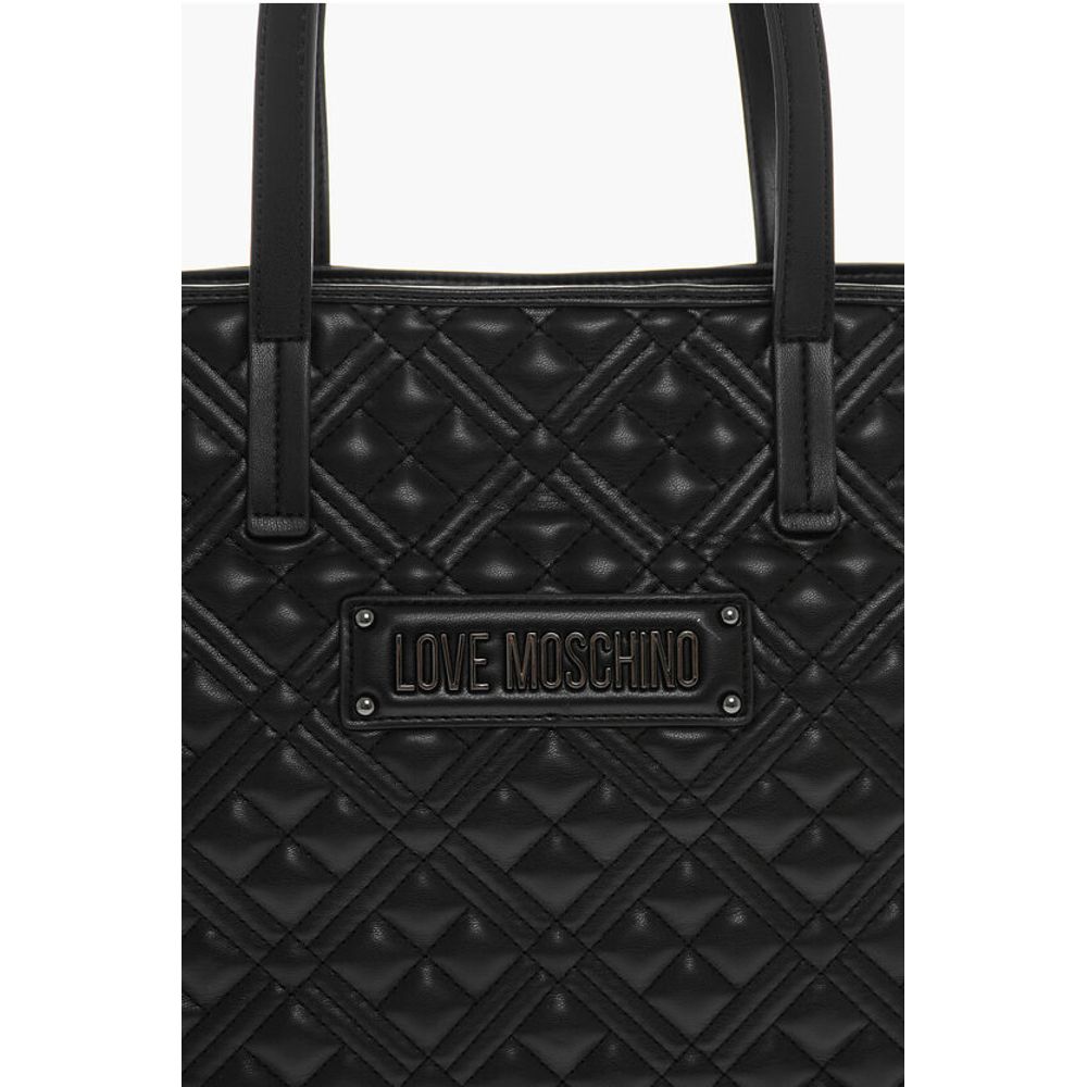 Moschino LOVE Quilted Faux Leather Tote Bag with Metal Logo - Image 4