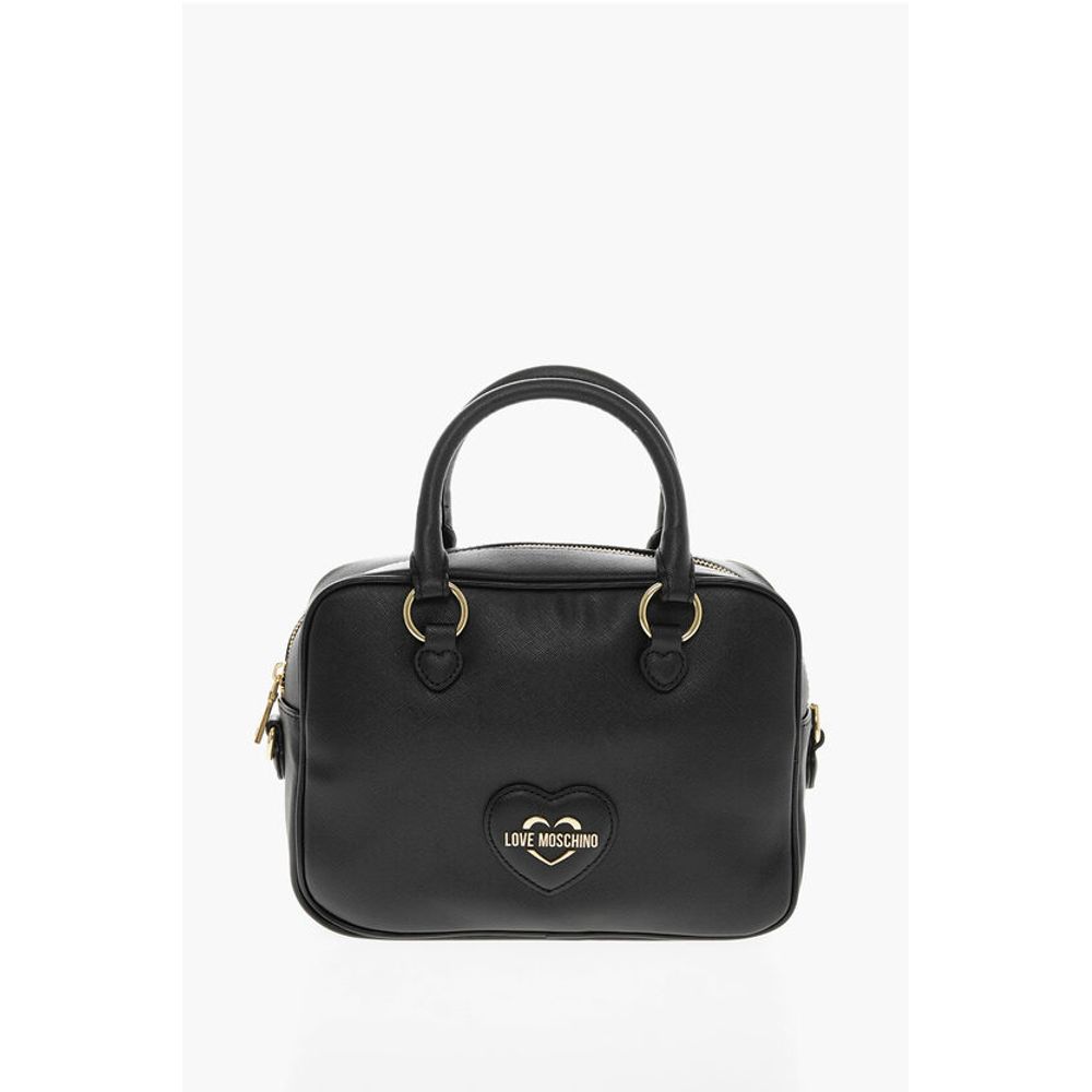 Moschino LOVE Saffiano Faux Leather Bag with Gold-colored Metal Logo