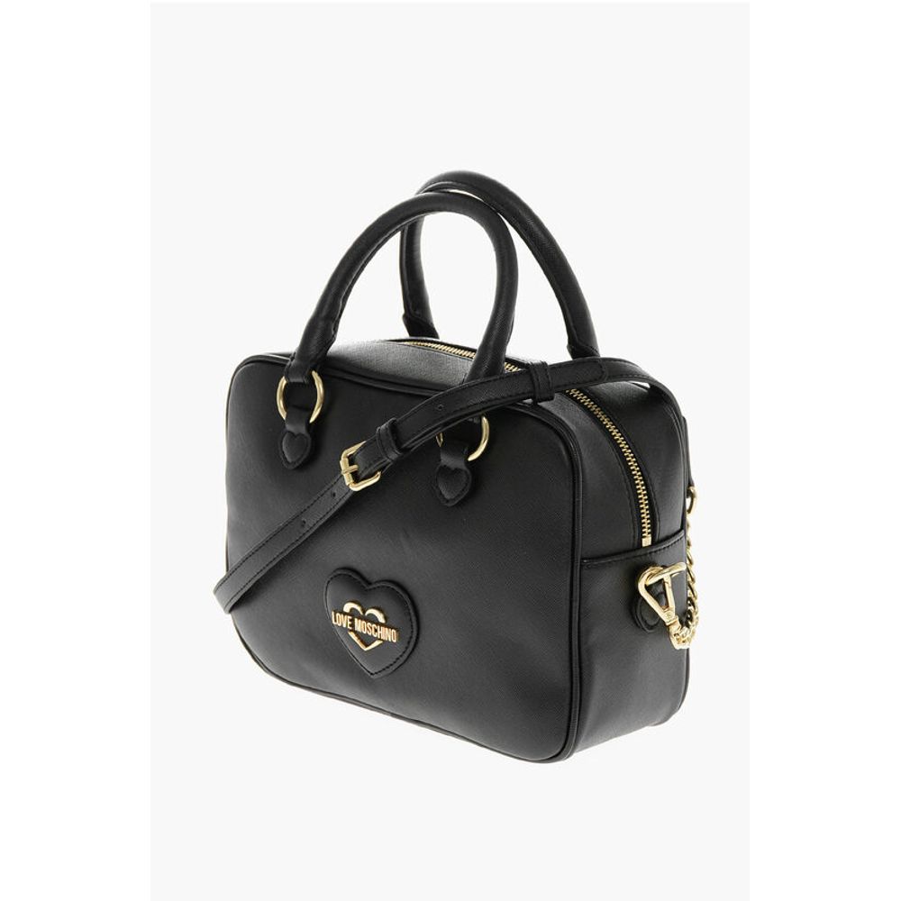 Moschino LOVE Saffiano Faux Leather Bag with Gold-colored Metal Logo - Image 3