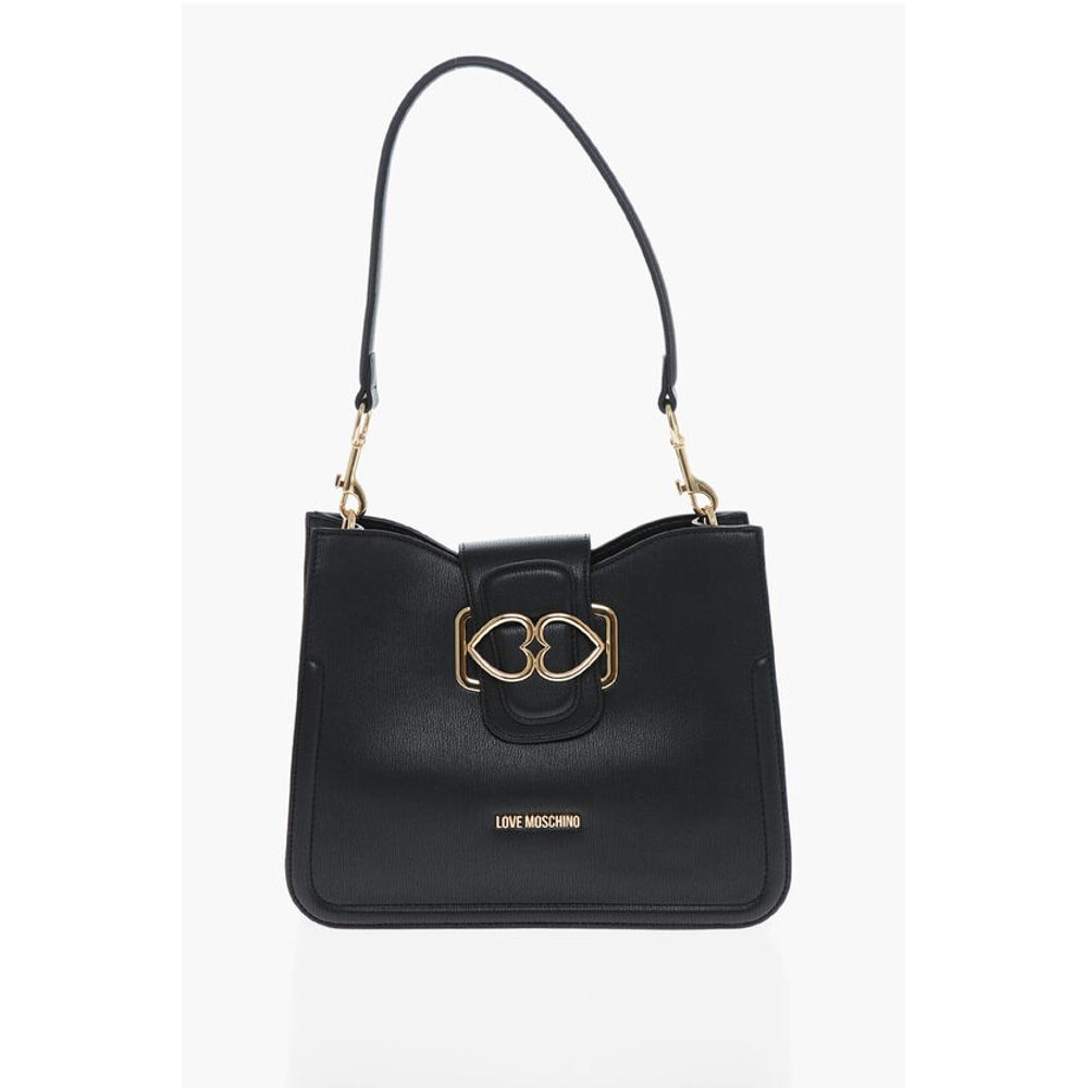 Moschino LOVE Faux Leather Shoulder Bag with Golden Hearts
