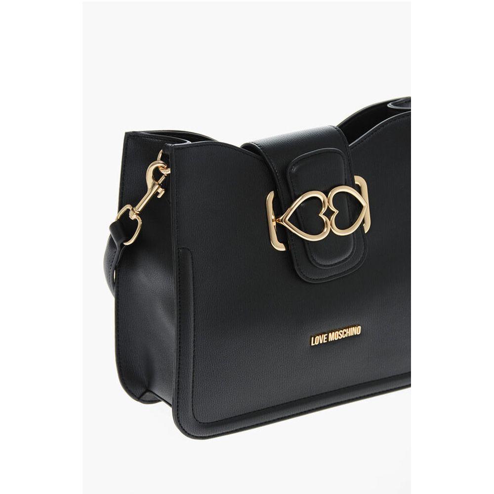 Moschino LOVE Faux Leather Shoulder Bag with Golden Hearts - Image 3
