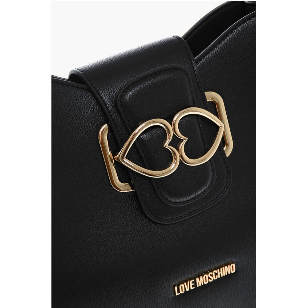 Moschino LOVE Faux Leather Shoulder Bag with Golden Hearts - Image 4