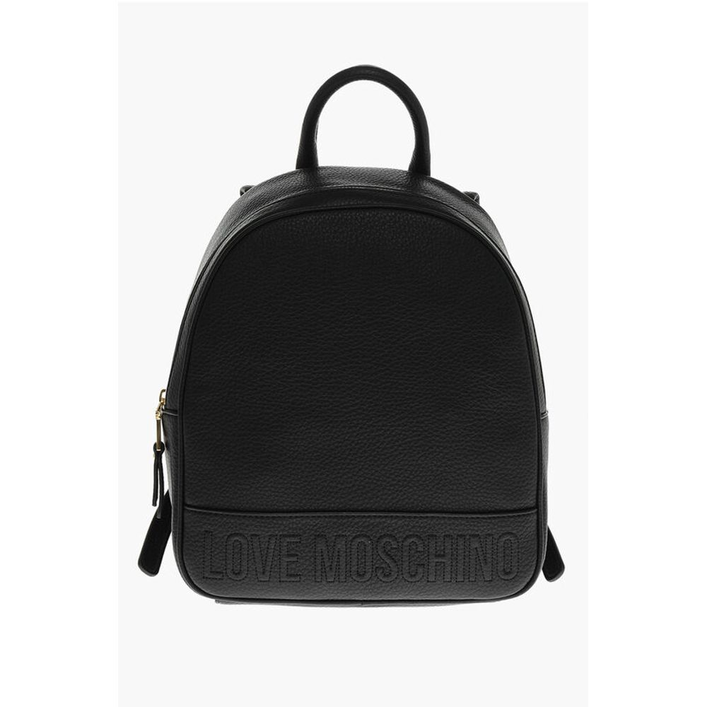 Moschino LOVE Textured Faux Leather Backpack with Embossed Logo
