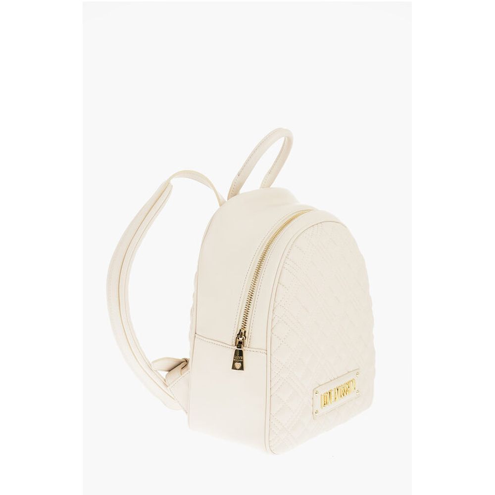Moschino LOVE Quilted Faux Leather Backpack with Golden Logo - Image 2