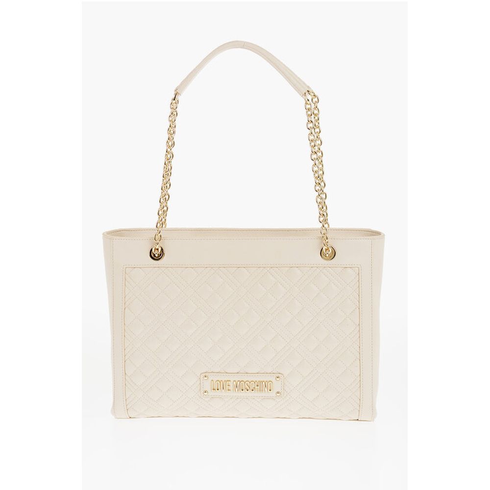 Moschino LOVE Quilted Faux Leather Shoulder Bag with Golden Logo