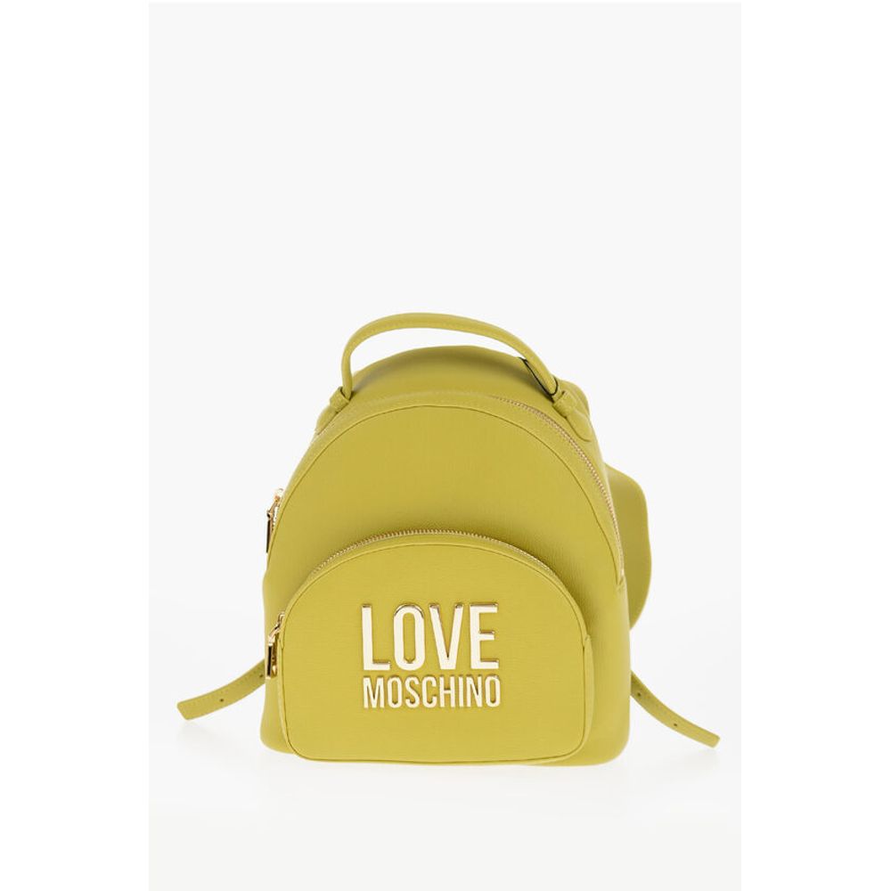 Moschino LOVE Solid Color Faux Leather Backpack with Golden Logo