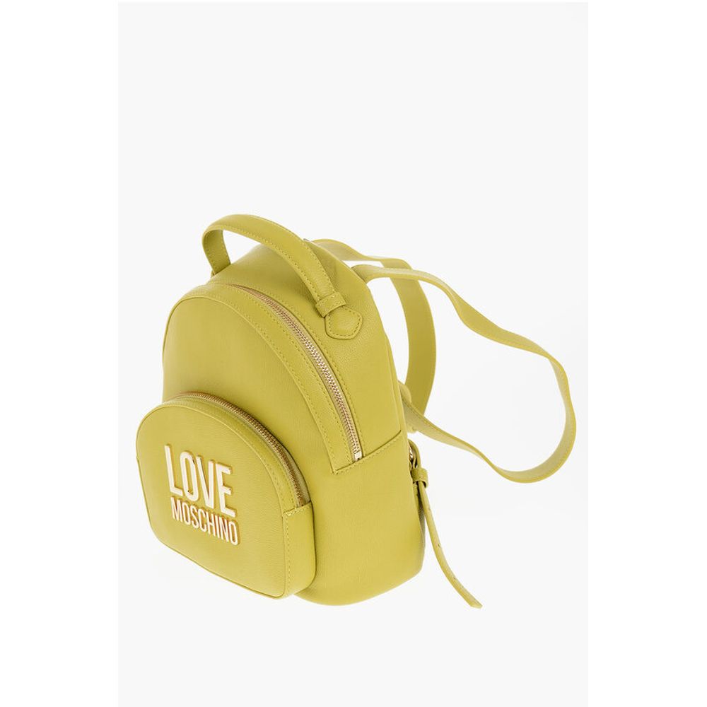 Moschino LOVE Solid Color Faux Leather Backpack with Golden Logo - Image 2