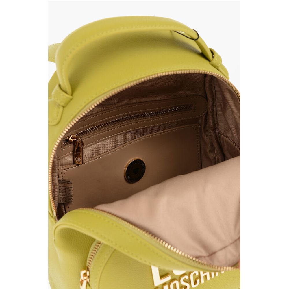 Moschino LOVE Solid Color Faux Leather Backpack with Golden Logo - Image 4