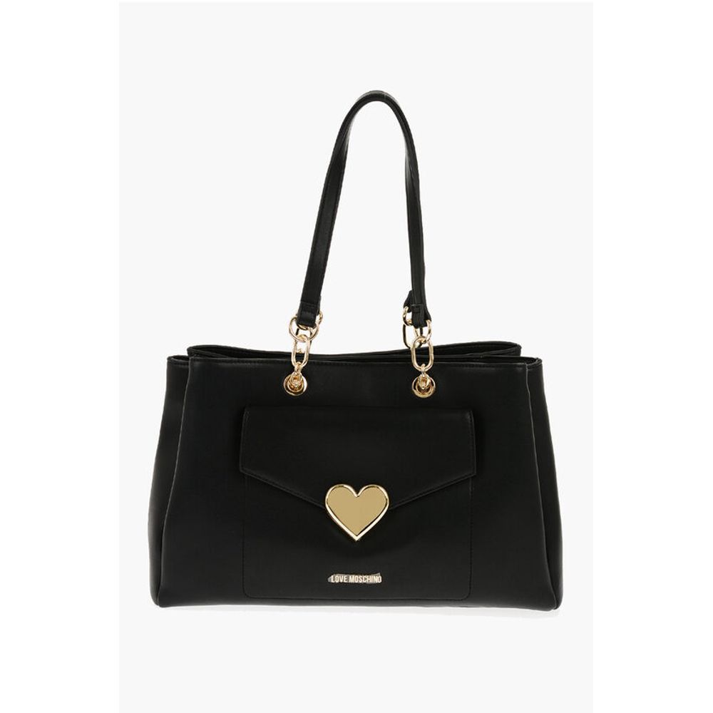 Moschino LOVE Faux Leather Tote Bag with Golden Logo