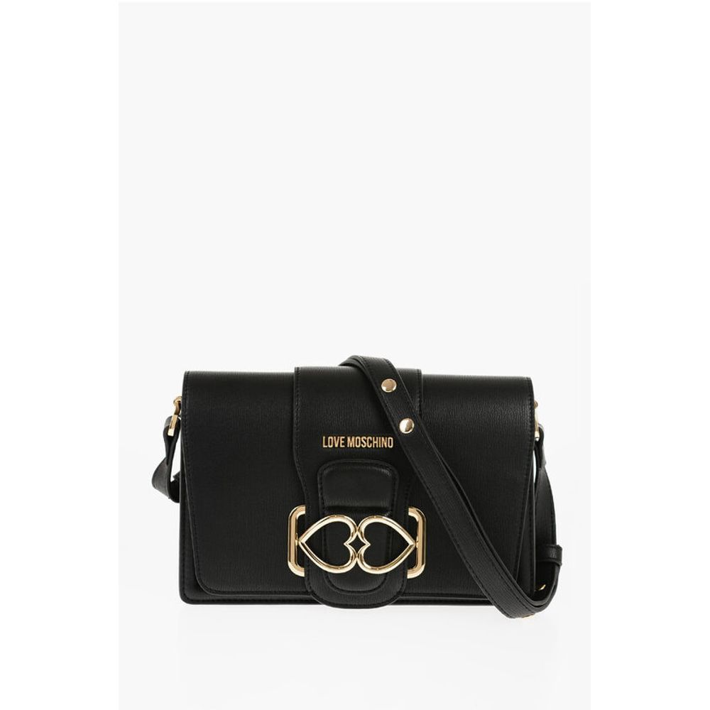 Moschino LOVE Faux Leather LOVE BRIDGE Shoulder Bag with Double Heart
