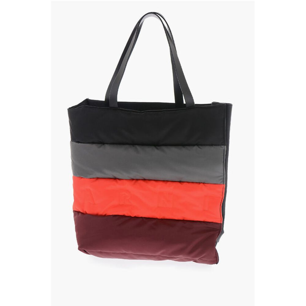 Marni Color Block Leather and Fabric Tote Bag