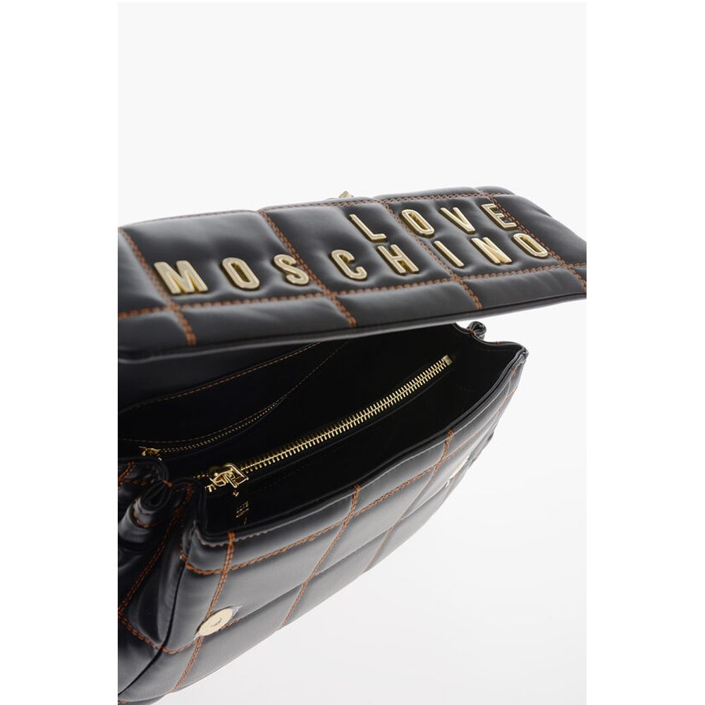 Moschino LOVE Quilted Faux Leather Bag with Golden Logo - Image 4