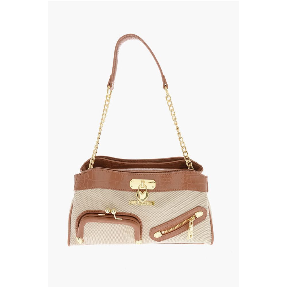 Moschino LOVE Braided Fabric Handle Bag with Crocodile Effect Faux Le