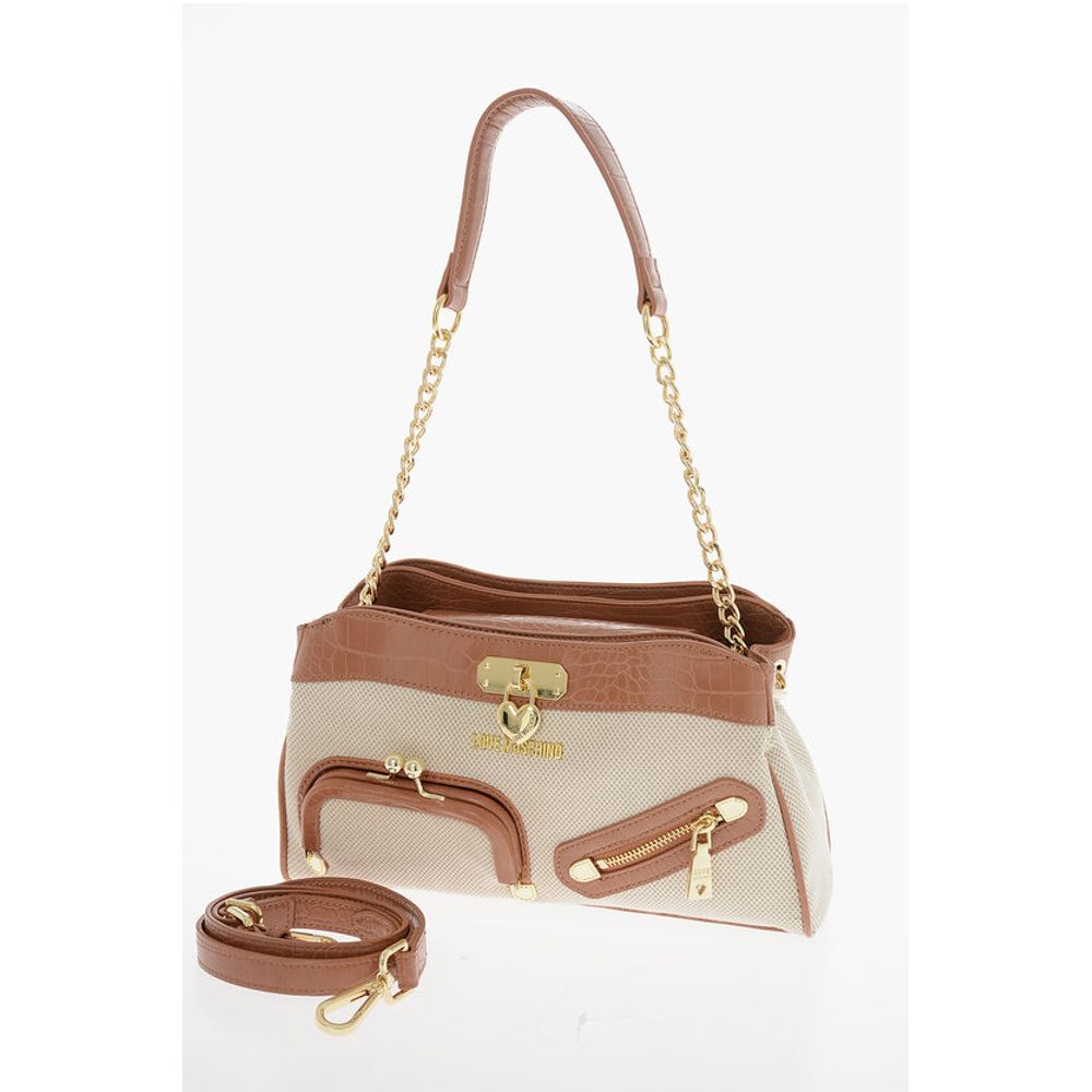 Moschino LOVE Braided Fabric Handle Bag with Crocodile Effect Faux Le - Image 2