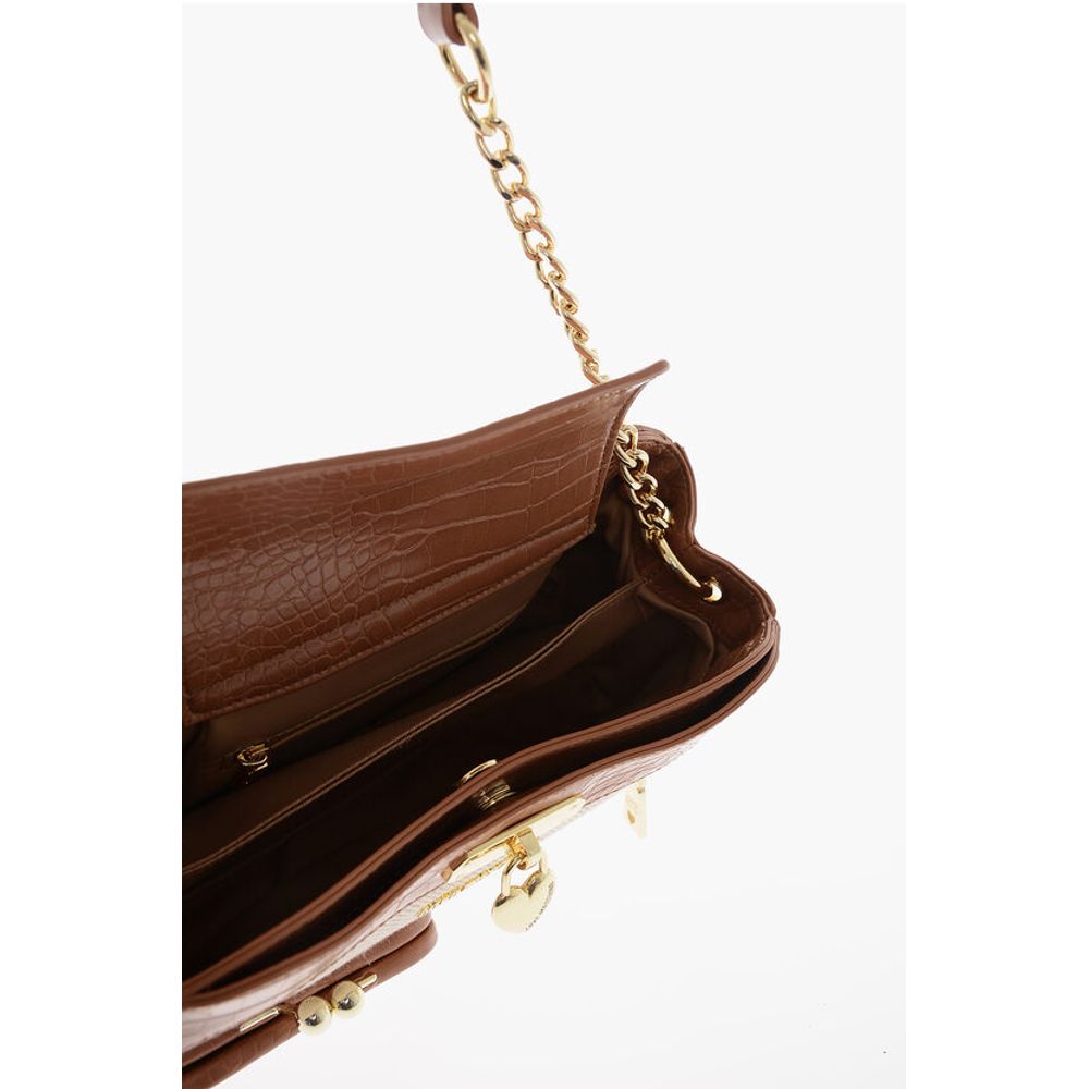 Moschino LOVE Braided Fabric Handle Bag with Crocodile Effect Faux Le - Image 4