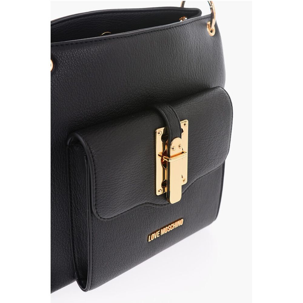 Moschino LOVE Textured Effect Faux Leather Hobo Bag with Maxi Logo on - Image 4