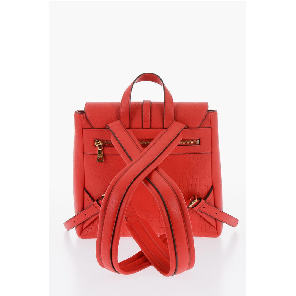 Moschino LOVE Solid Color Faux Leather Backpack with Golden Logo - Image 2