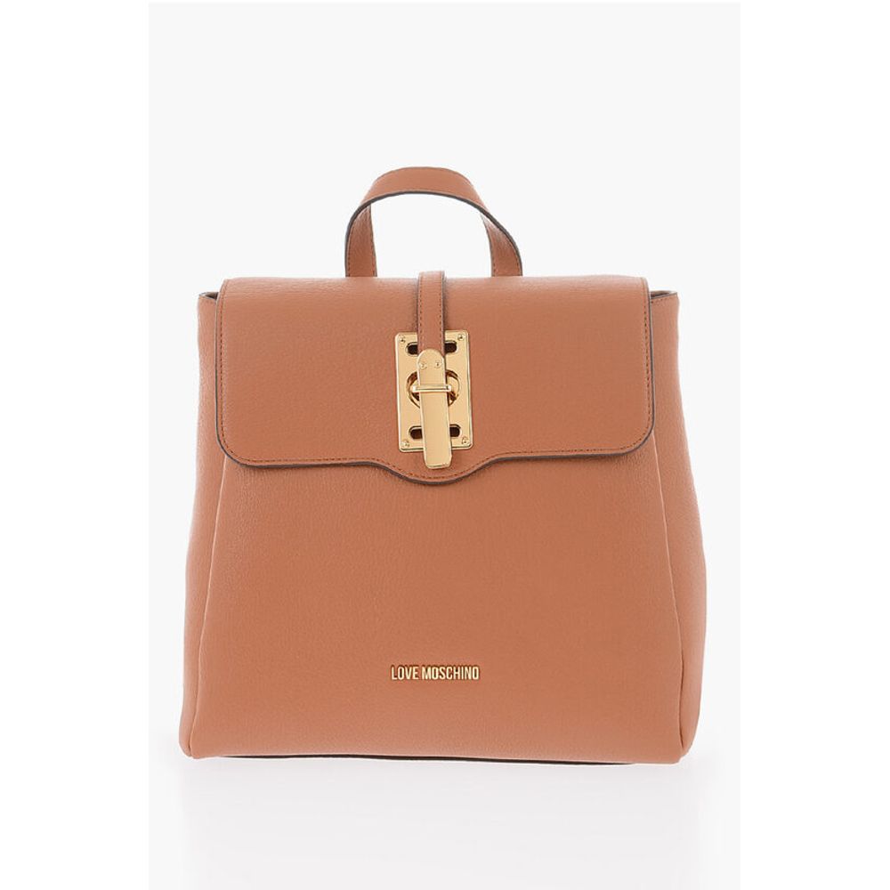 Moschino LOVE Solid Color Faux Leather Backpack with Golden Logo