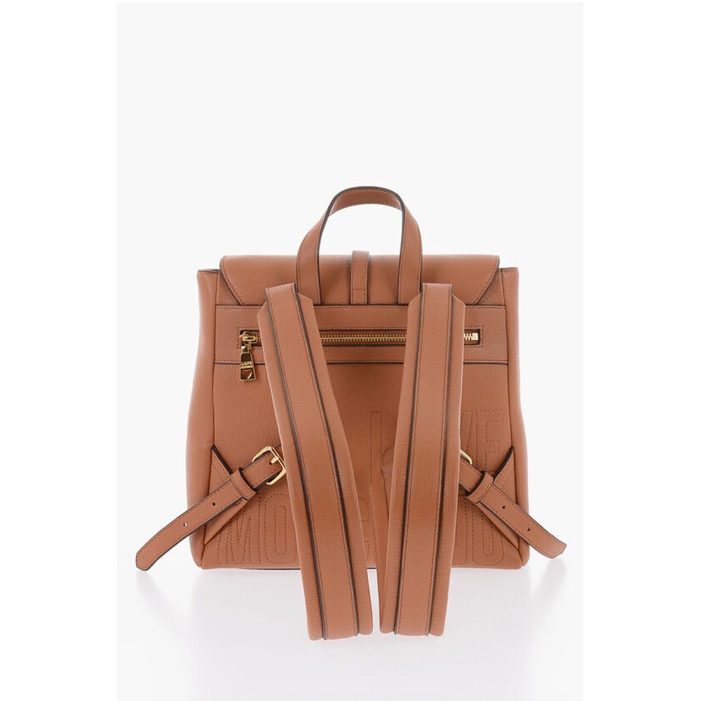 Moschino LOVE Solid Color Faux Leather Backpack with Golden Logo - Image 2