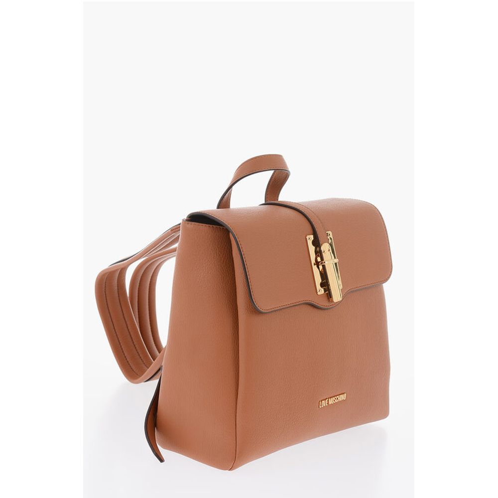Moschino LOVE Solid Color Faux Leather Backpack with Golden Logo - Image 3